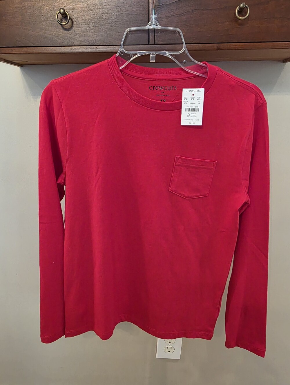 New Boys J Crew Long Sleeve Pocket Tee. Size 12